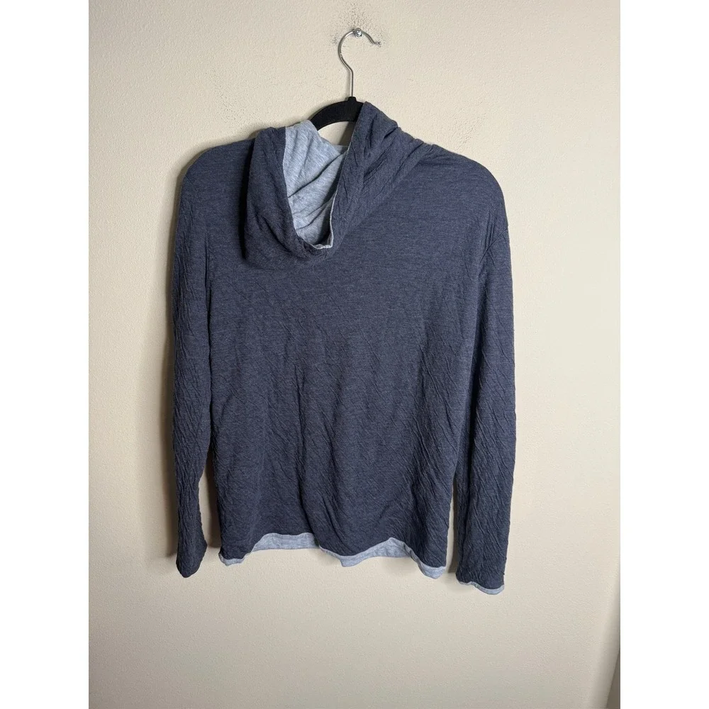 Faherty Mens Heathered Blue Reversible Long Sleeve Hoodie Casual Comfort Top
